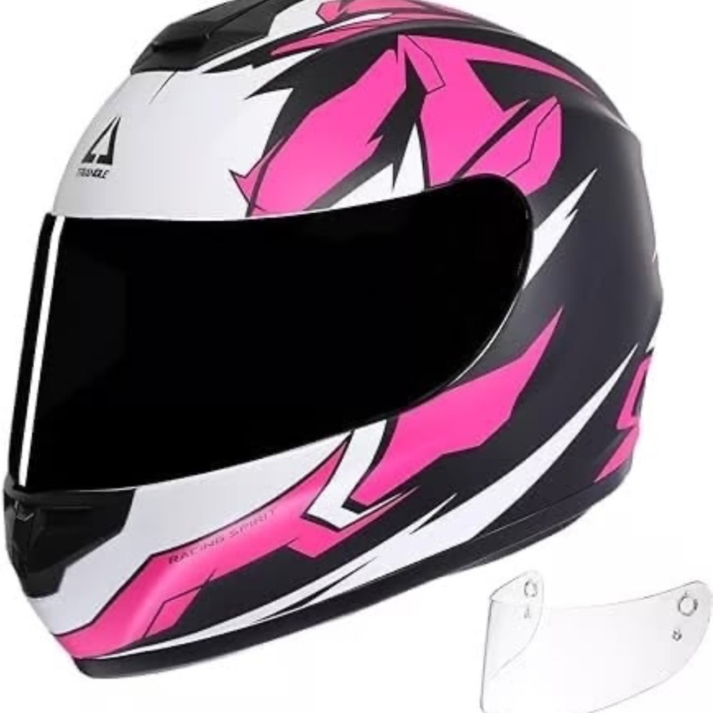 Triangle Full Face Motorcycle Helmet Matte Pink, Black, and White